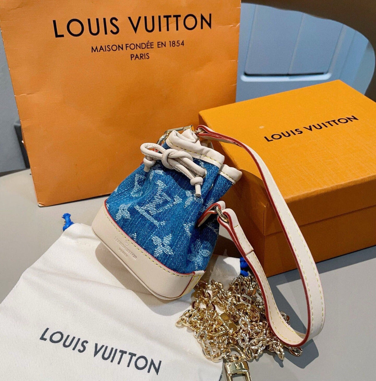 LOUIS VUITTON Denim Mini Bag Bag Charm