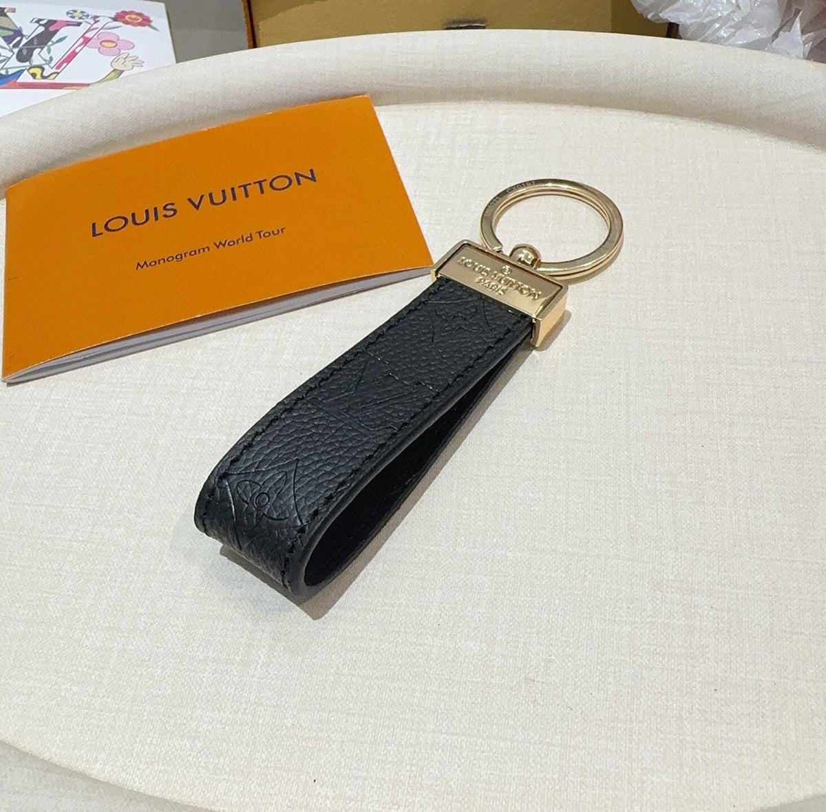 LOUIS VUITTON Leather Canvas Bag Charm Keychain