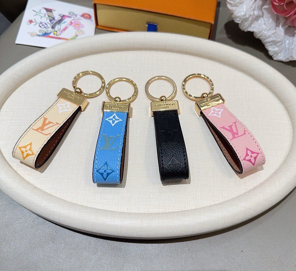 LOUIS VUITTON Leather Canvas Bag Charm Keychain