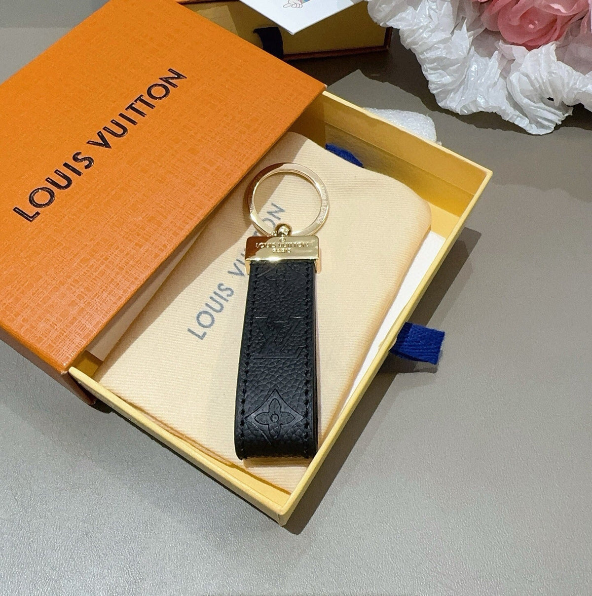 LOUIS VUITTON Leather Canvas Bag Charm Keychain