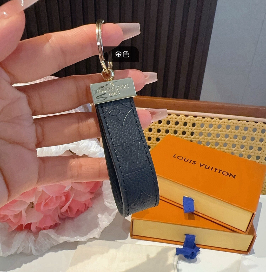 LOUIS VUITTON Leather Canvas Bag Charm Keychain