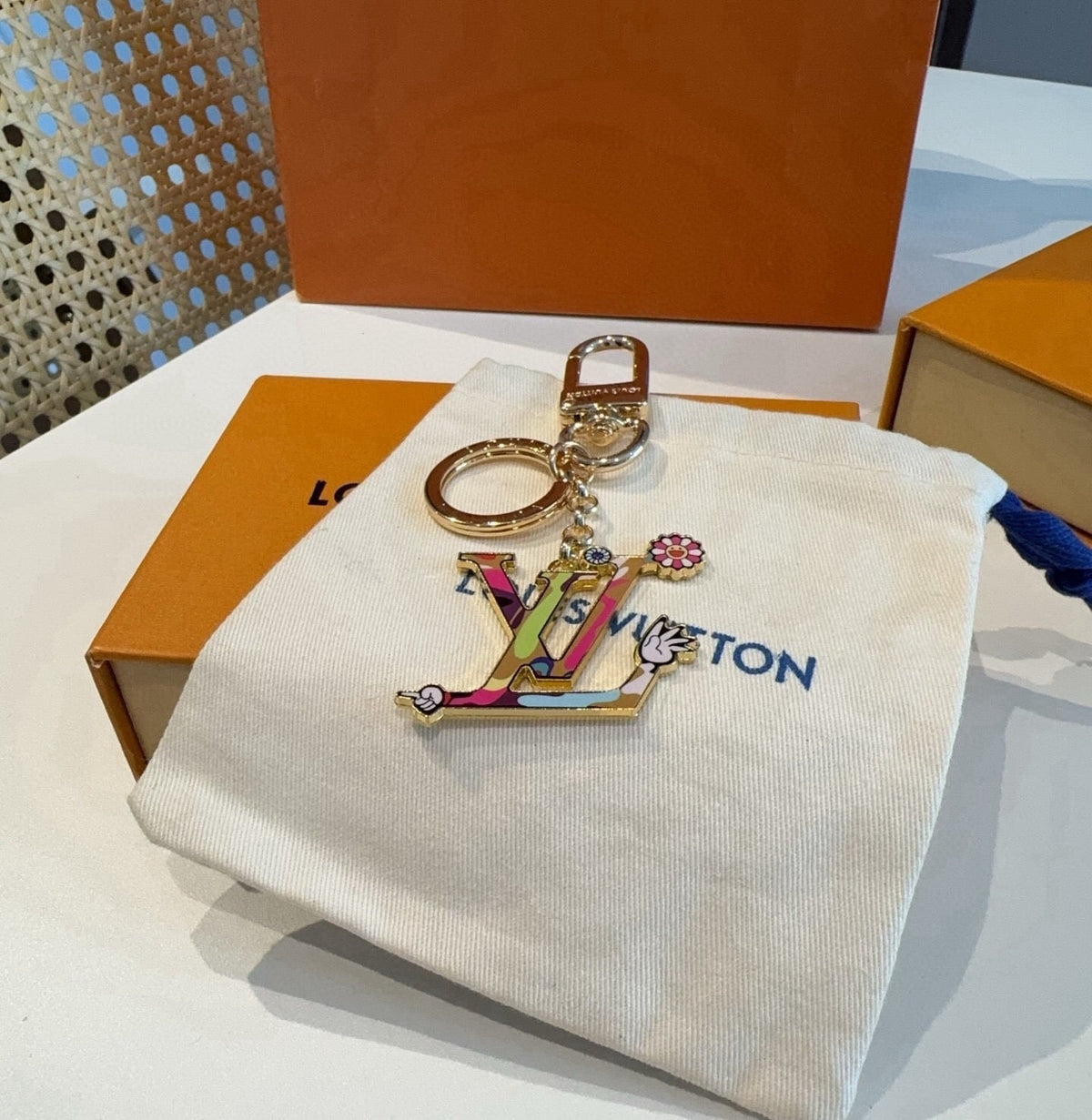 LOUIS VUITTON M02468 Brass Flower Bag Charm Keychain