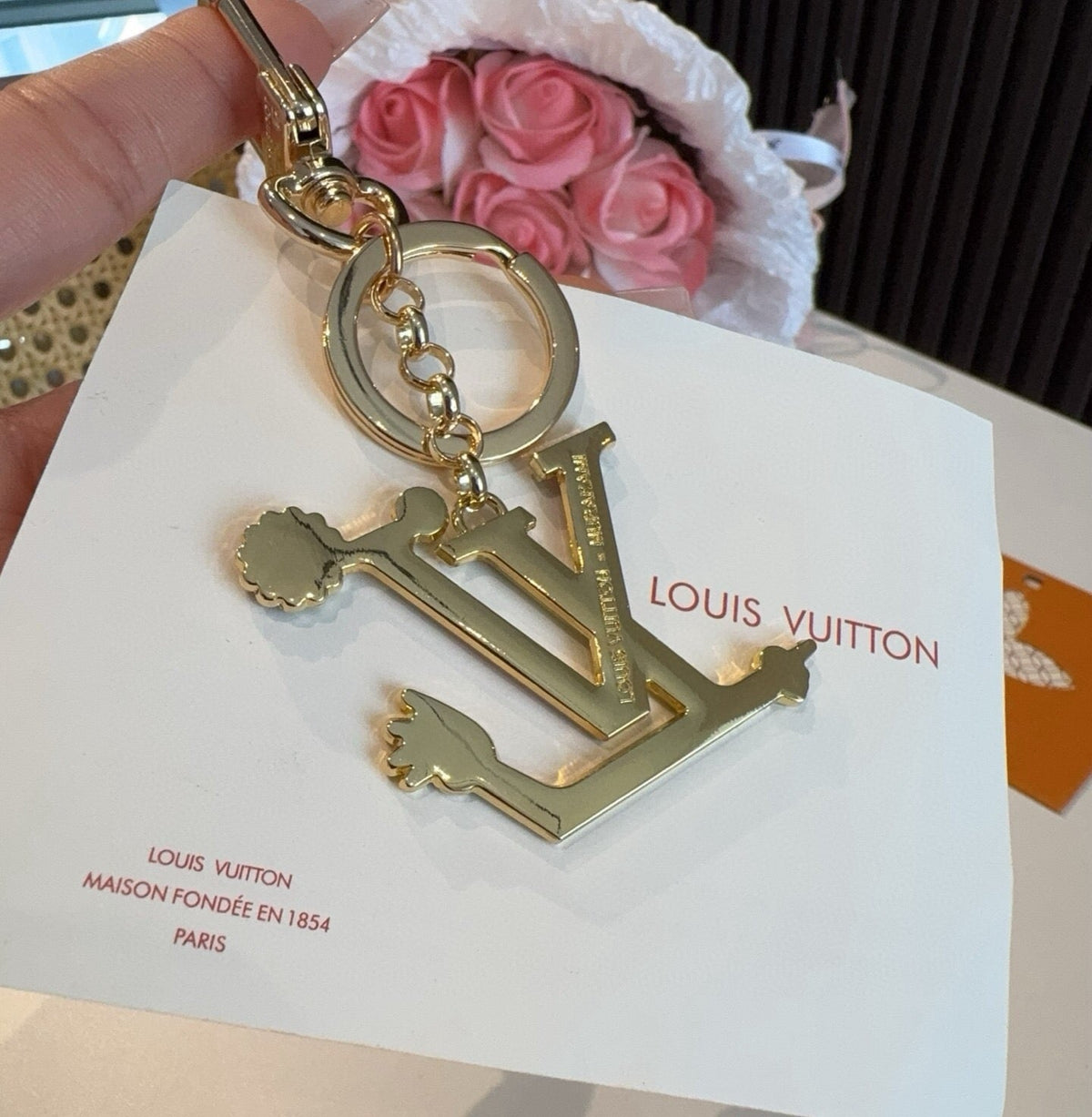 LOUIS VUITTON M02468 Brass Flower Bag Charm Keychain