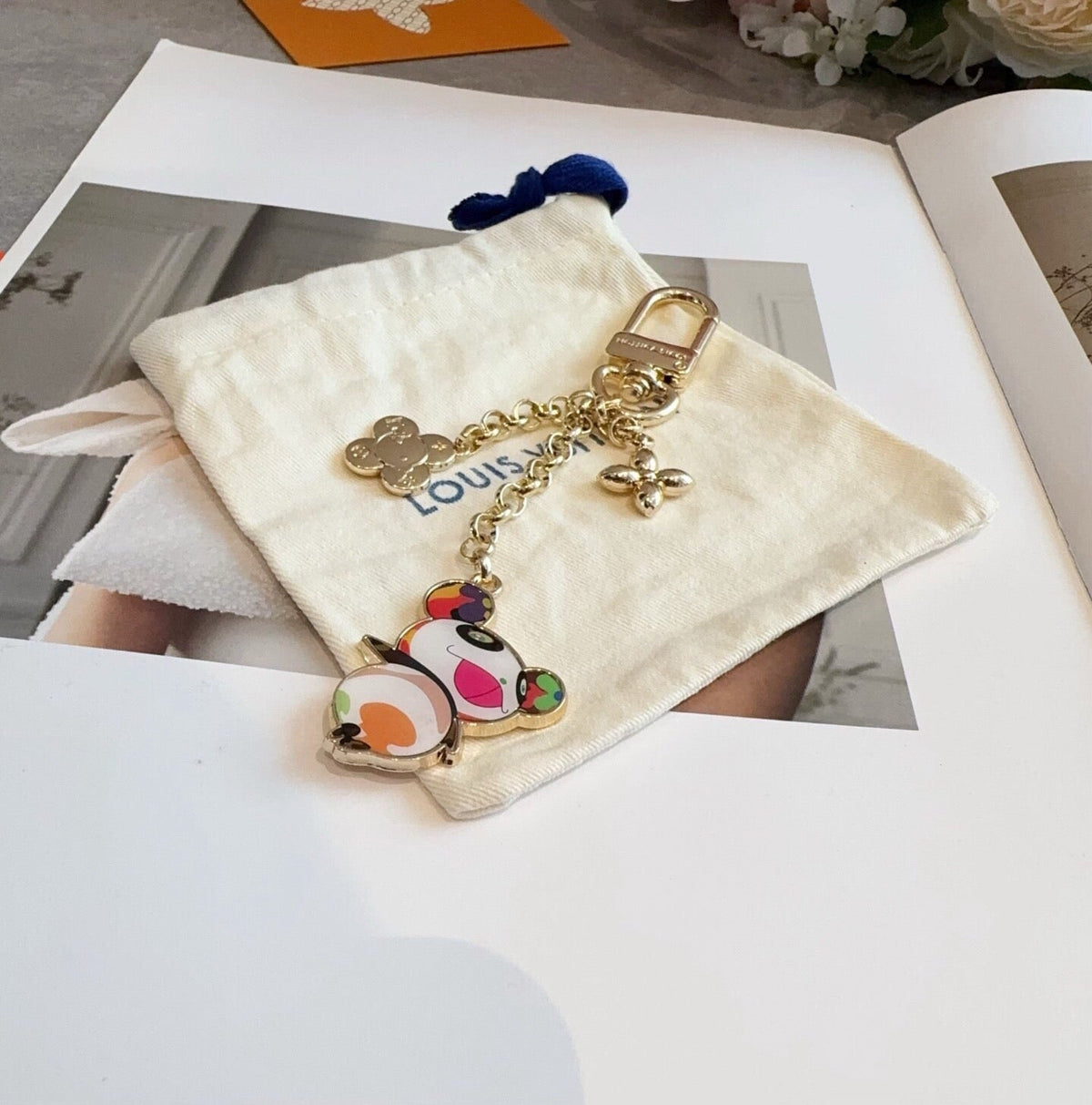 LOUIS VUITTON Brass Panda Bag Charm Keychain