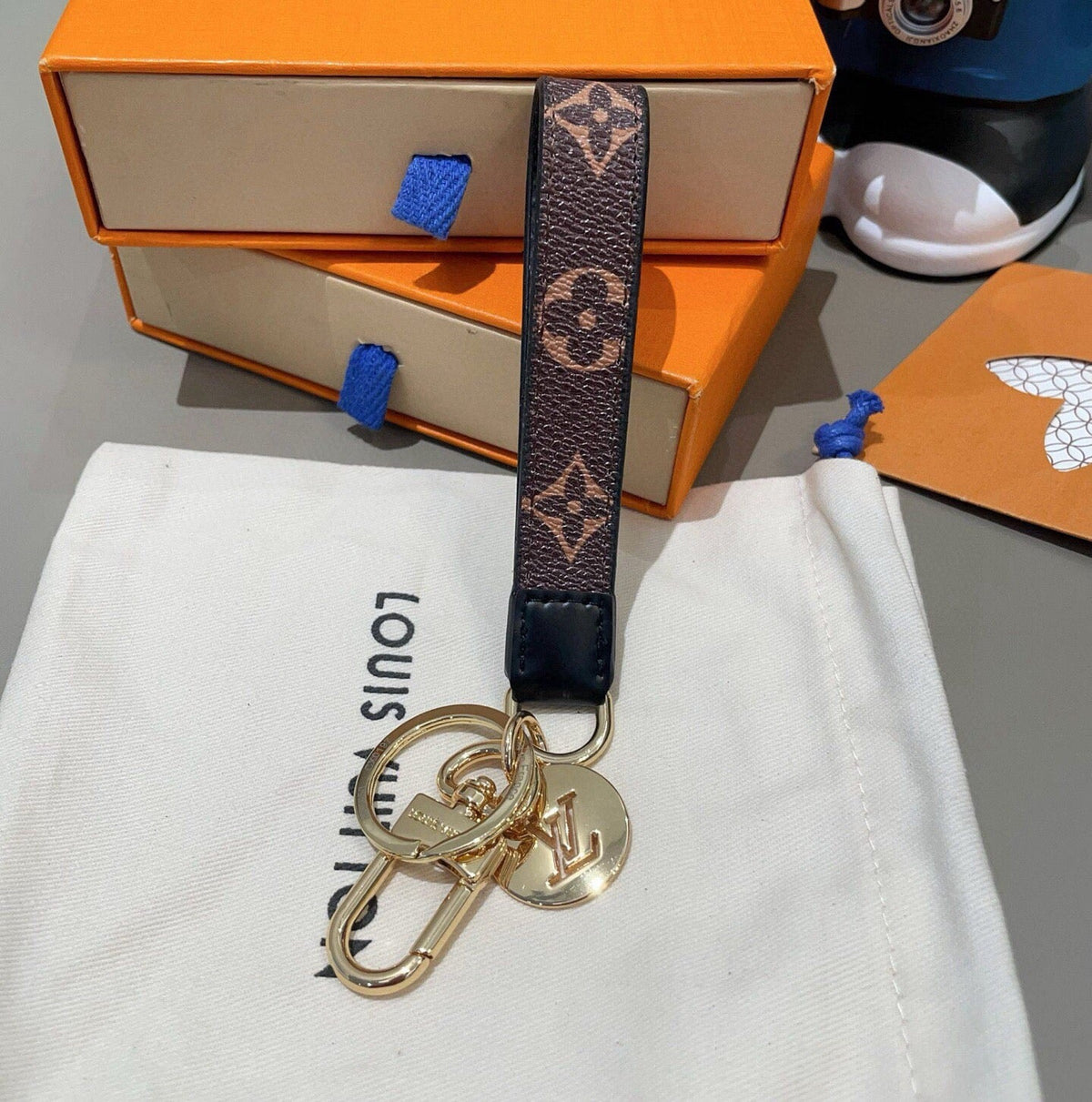 LOUIS VUITTON Canvas Metal Bag Charm Keychain