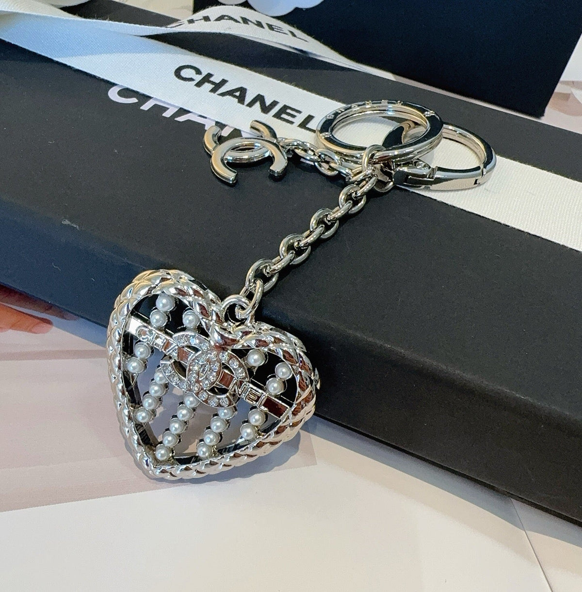 CHANEL Heart Bag Charm Keychain