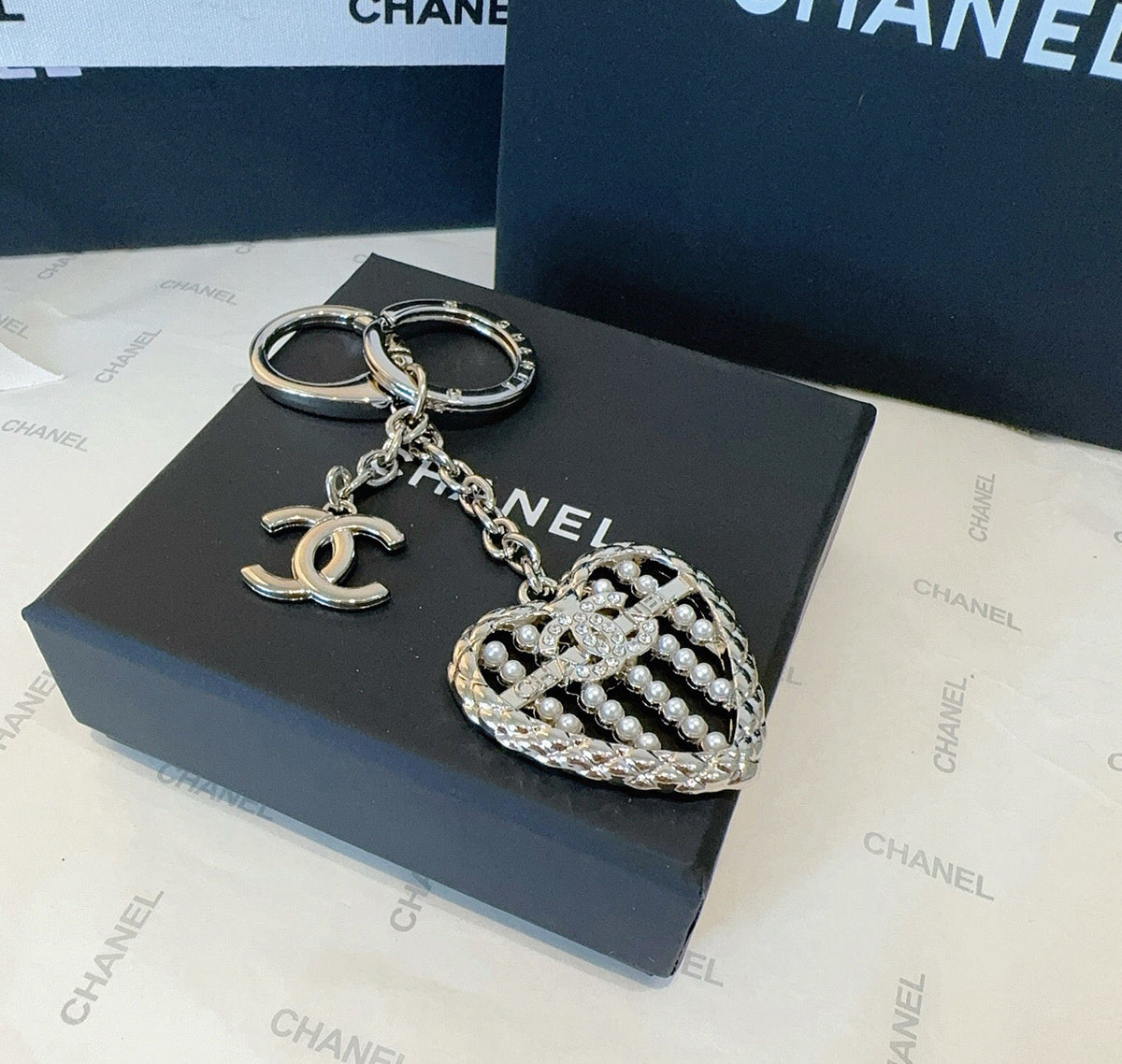 CHANEL Heart Bag Charm Keychain