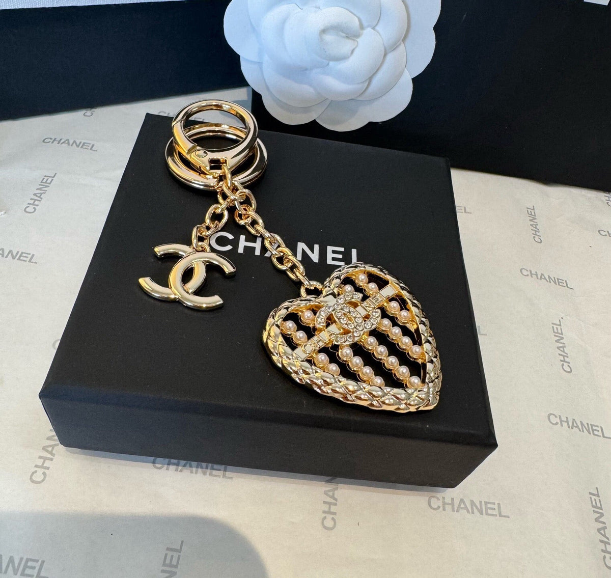 CHANEL Heart Bag Charm Keychain