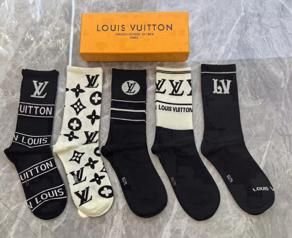 Louis Vuitton Cotton Knee-High Socks – 5-Pair Set #004