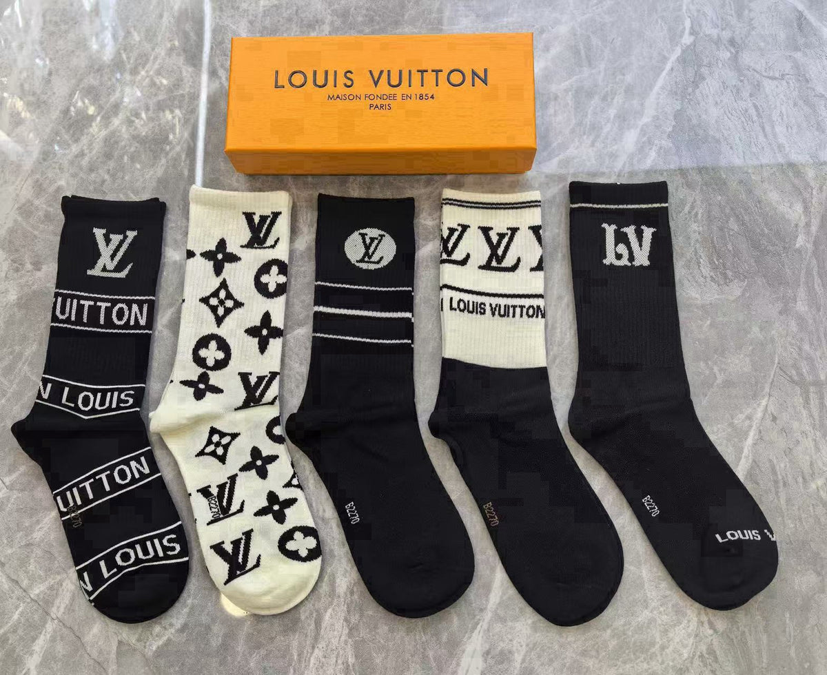 Louis Vuitton Cotton Knee-High Socks – 5-Pair Set #004