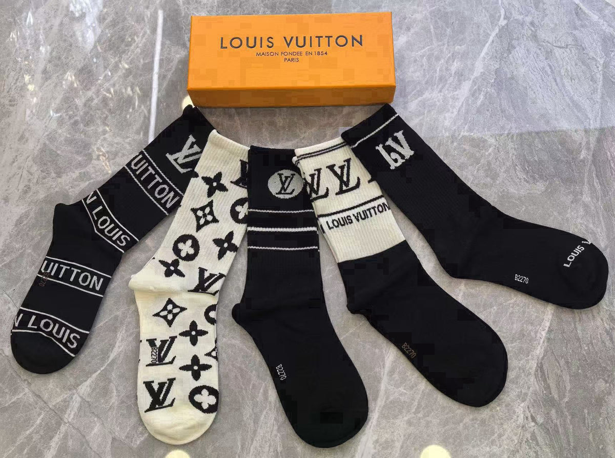 Louis Vuitton Cotton Knee-High Socks – 5-Pair Set #004