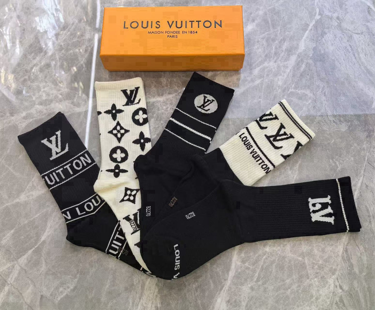 Louis Vuitton Cotton Knee-High Socks – 5-Pair Set #004