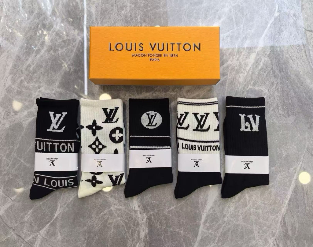 Louis Vuitton Cotton Knee-High Socks – 5-Pair Set #004