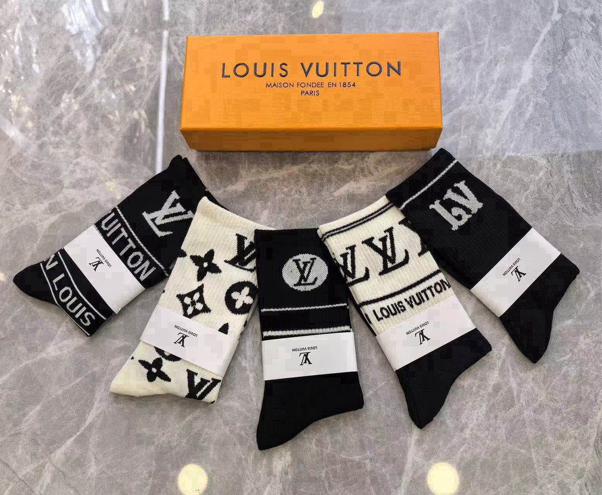 Louis Vuitton Cotton Knee-High Socks – 5-Pair Set #004