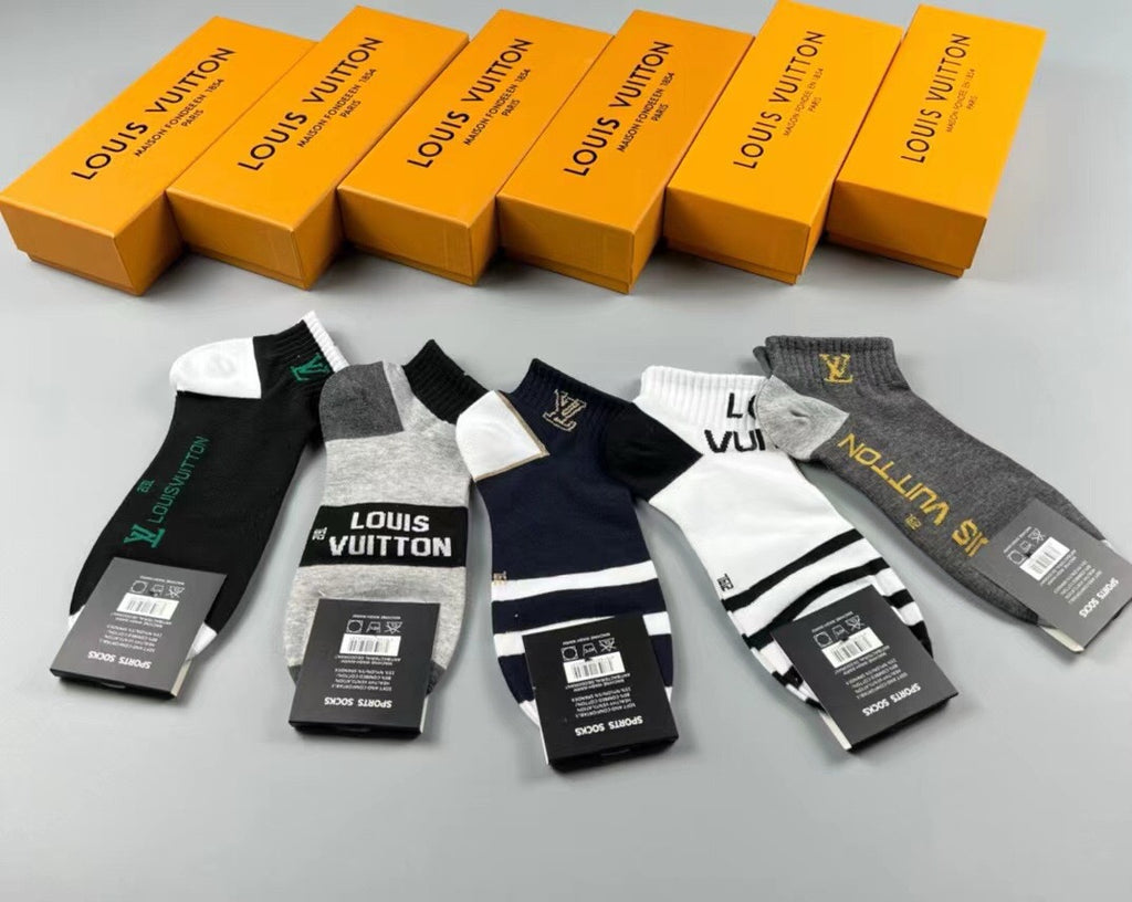 Louis Vuitton Cotton Crew Socks – 5-Pair Set #007
