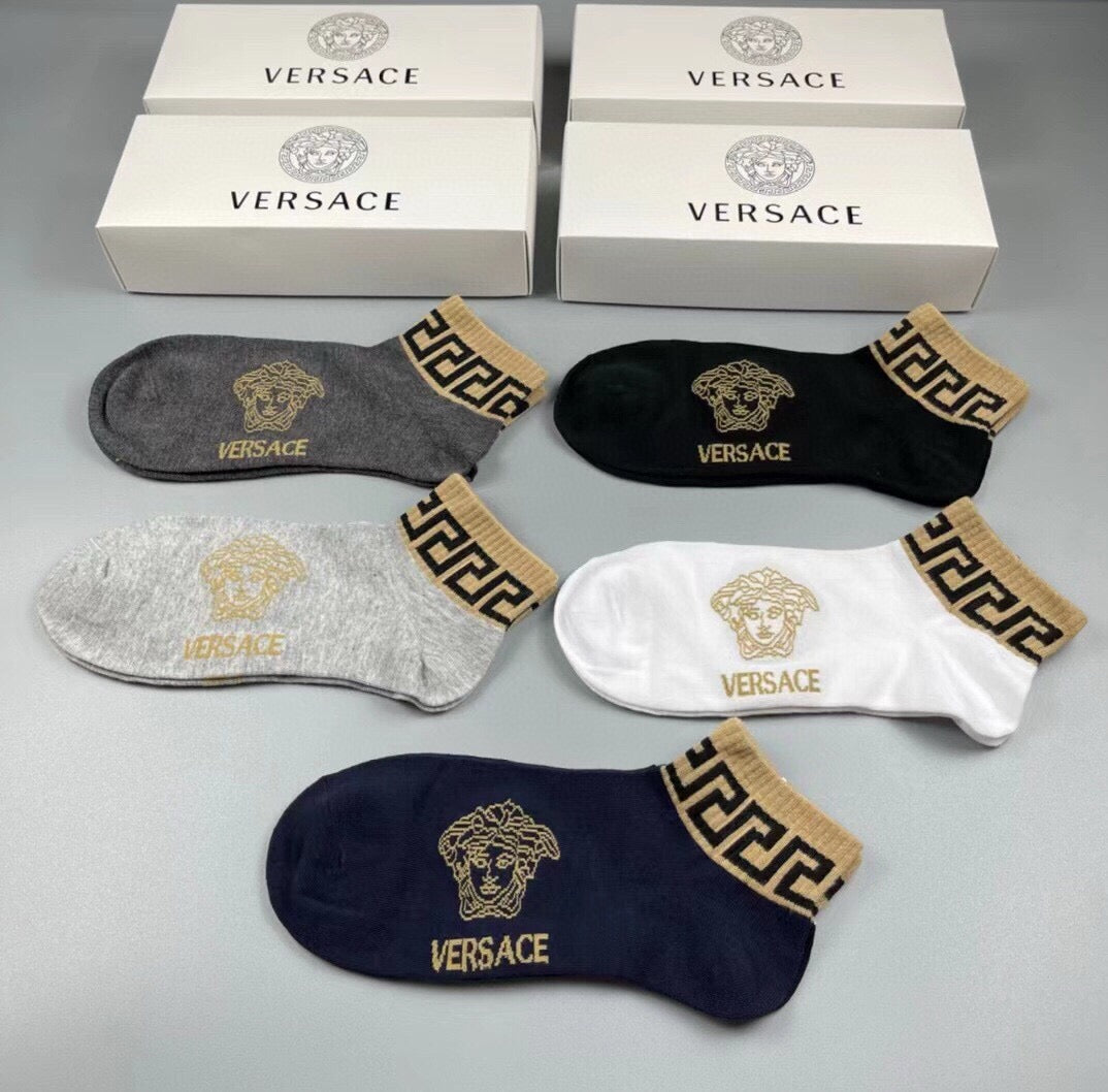 Versace Cotton Crew Socks – 5-Pair Set #001