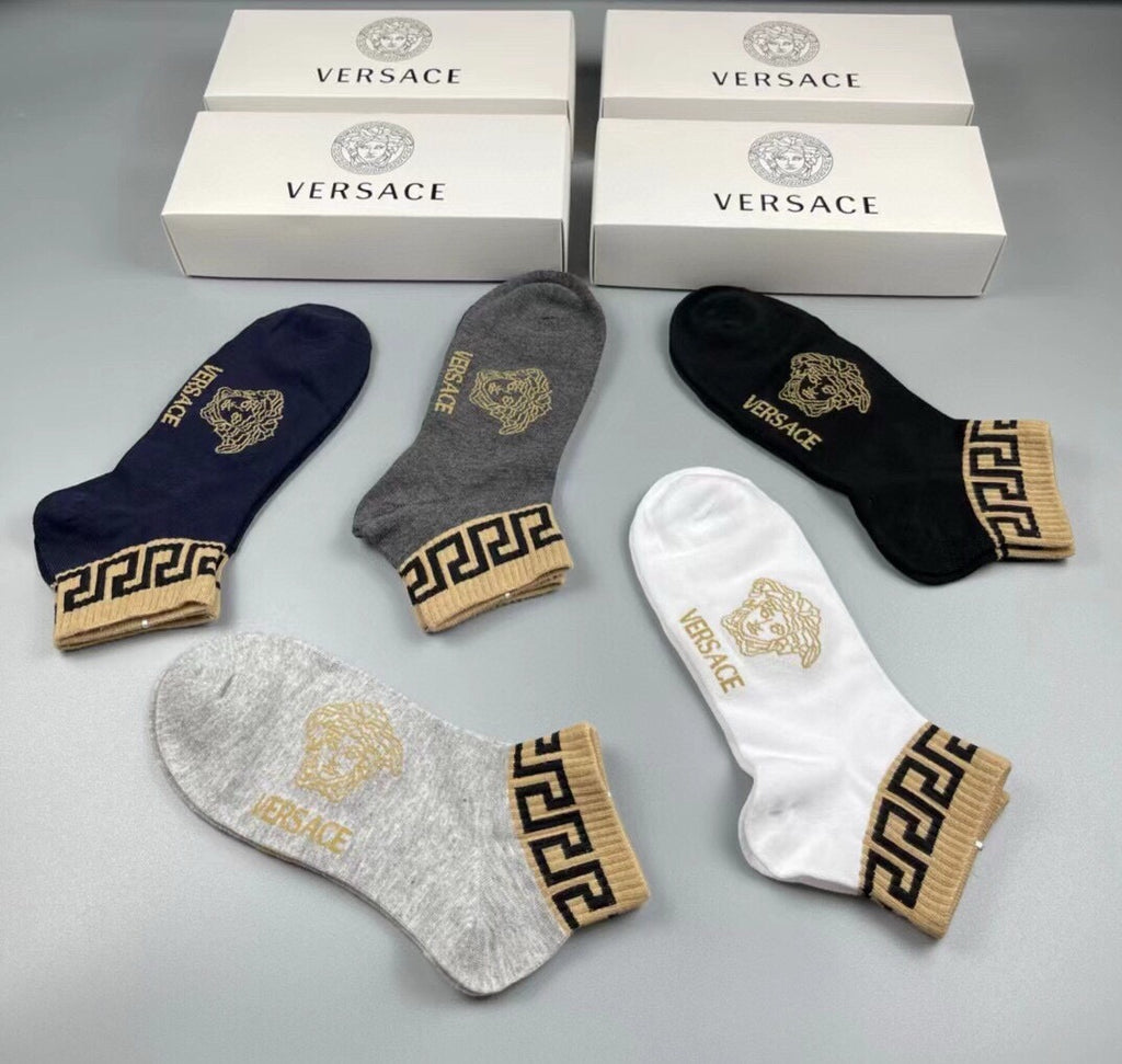 Versace Cotton Crew Socks – 5-Pair Set #001