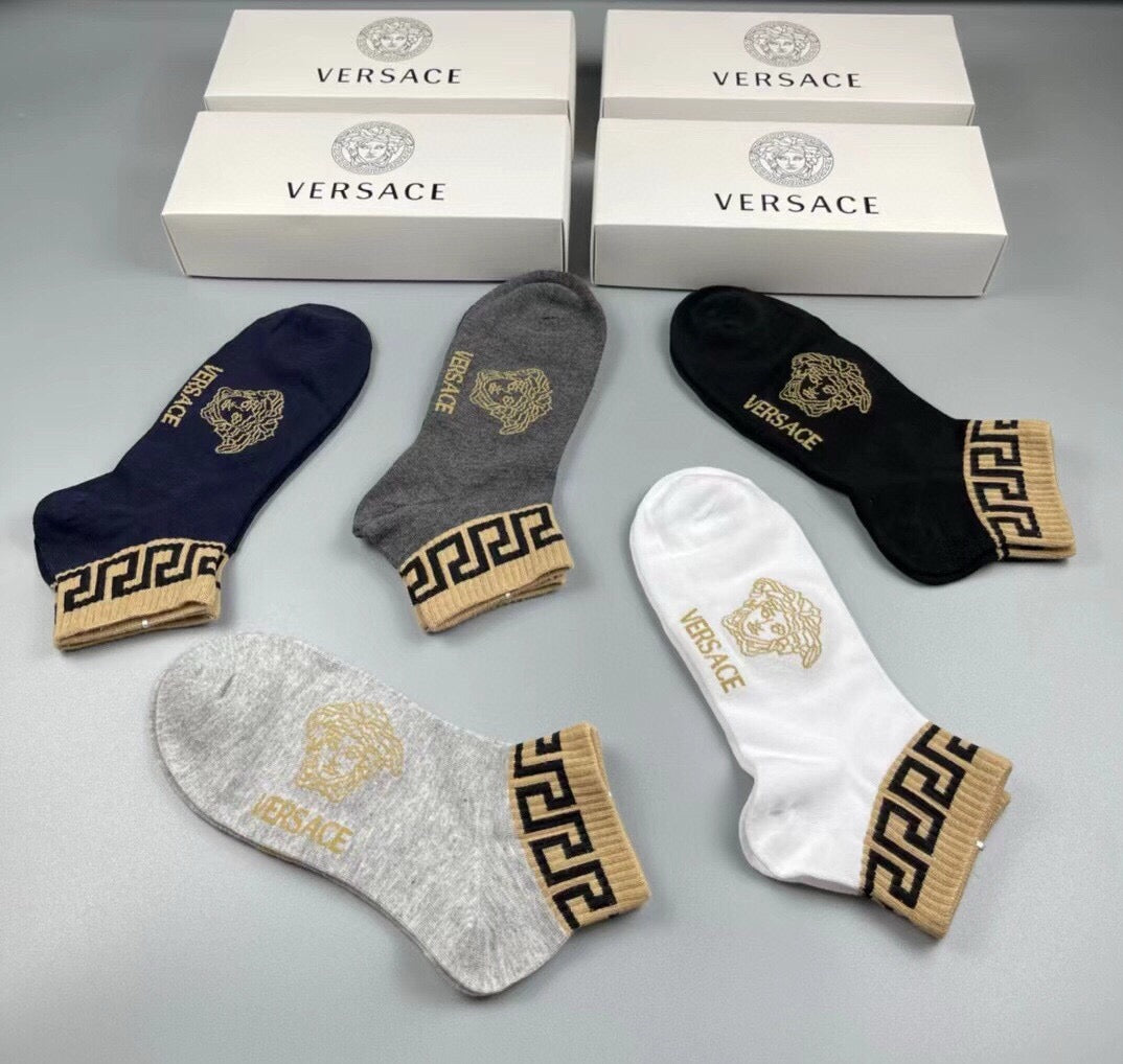Versace Cotton Crew Socks – 5-Pair Set #001