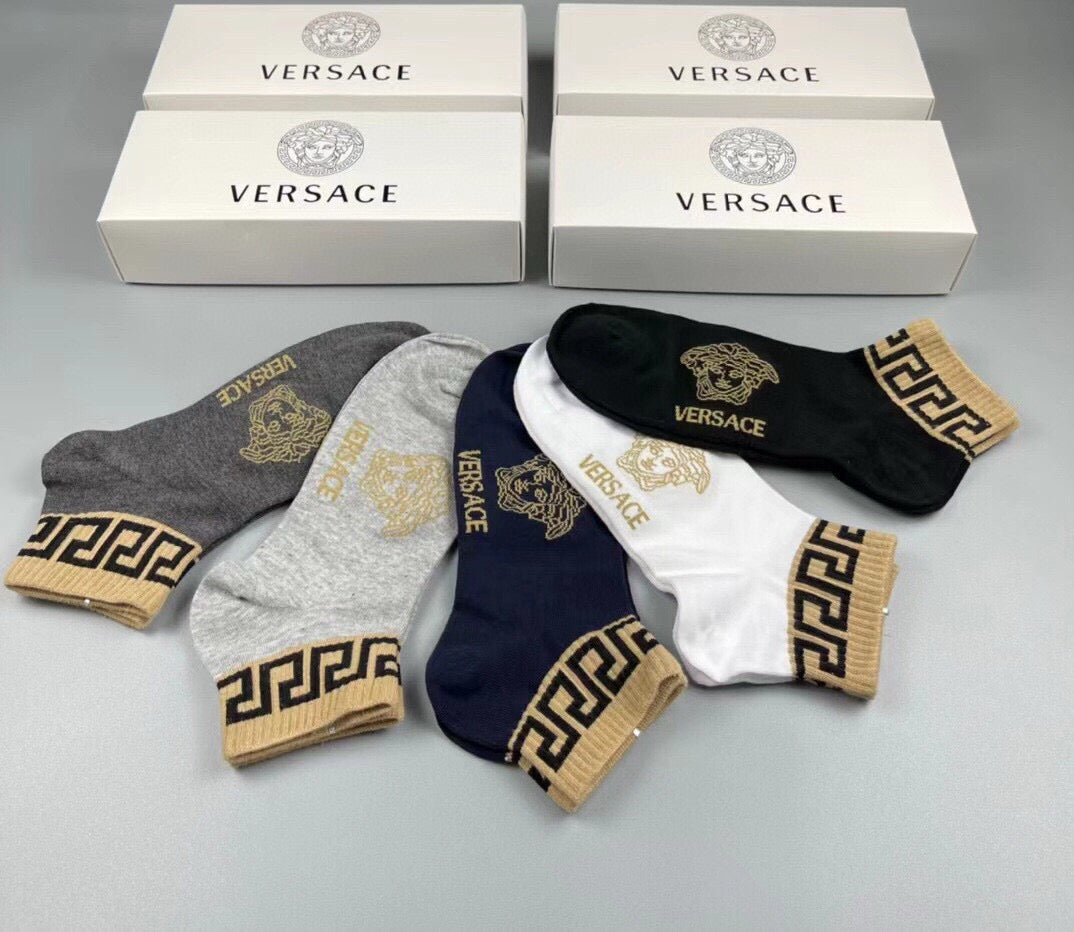 Versace Cotton Crew Socks – 5-Pair Set #001