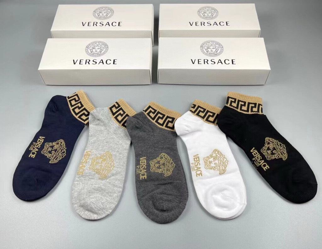 Versace Cotton Crew Socks – 5-Pair Set #001