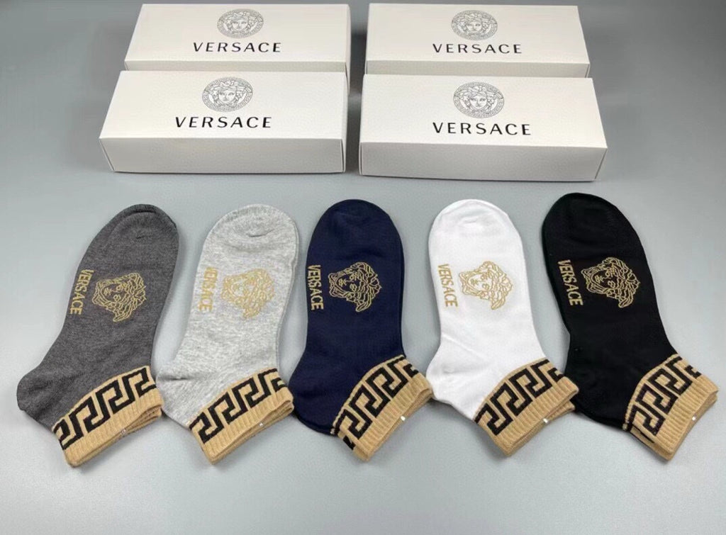 Versace Cotton Crew Socks – 5-Pair Set #001