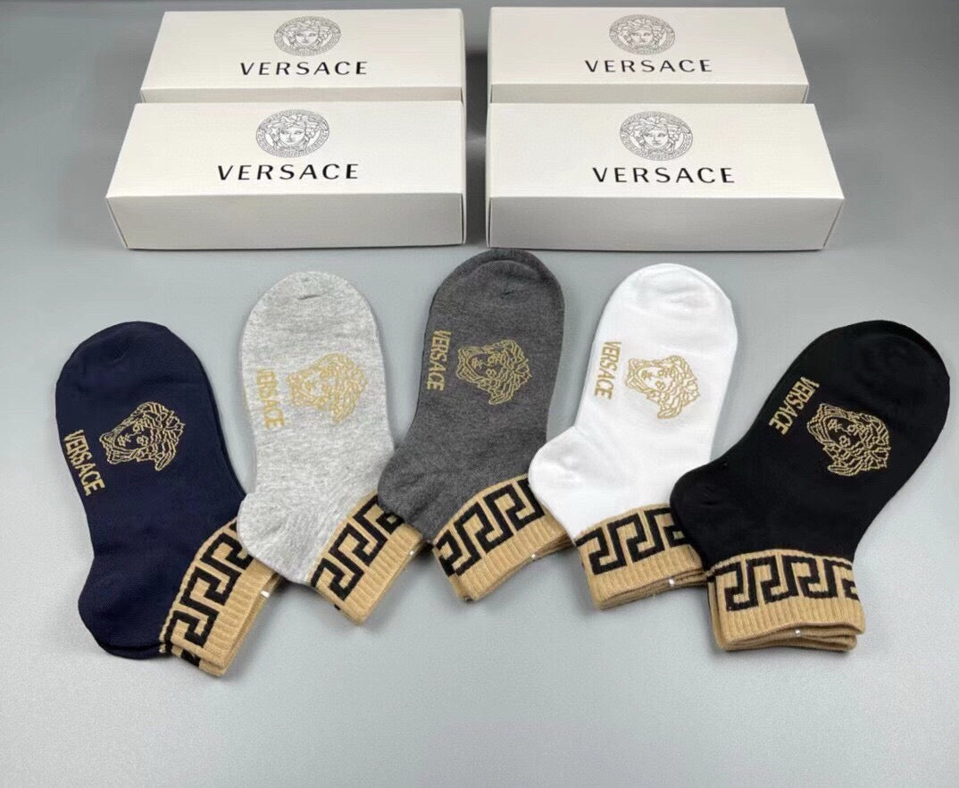 Versace Cotton Crew Socks – 5-Pair Set #001