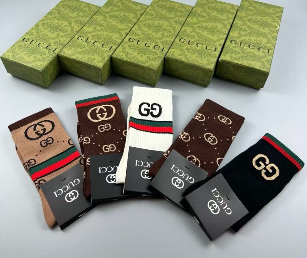 Gucci Cotton Crew Socks – 5-Pair Set #014