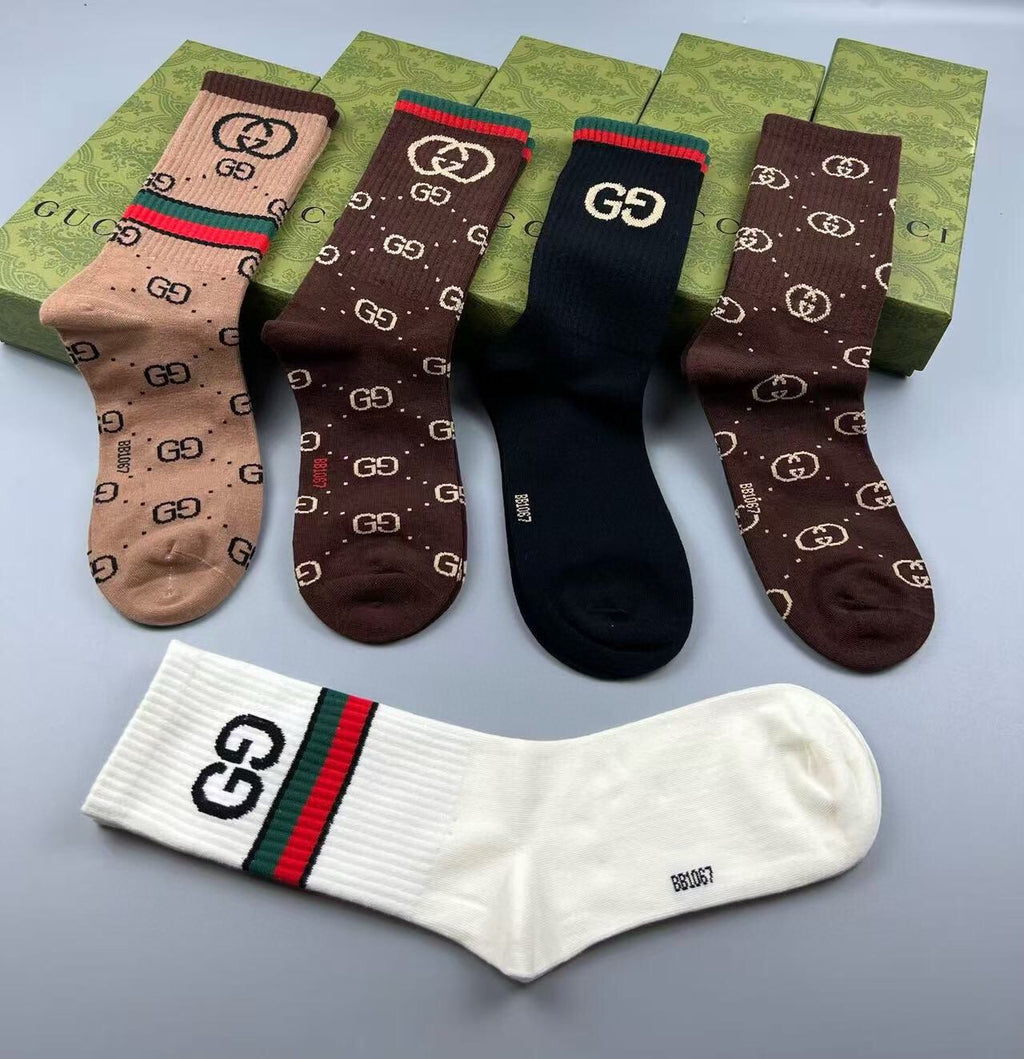 Gucci Cotton Crew Socks – 5-Pair Set #014