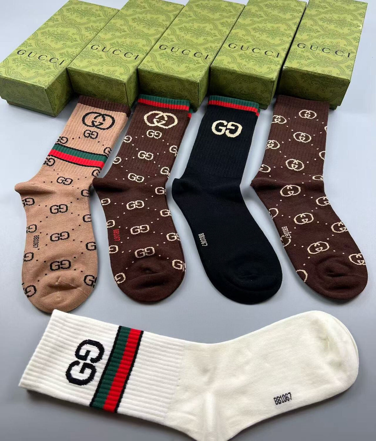 Gucci Cotton Crew Socks – 5-Pair Set #014