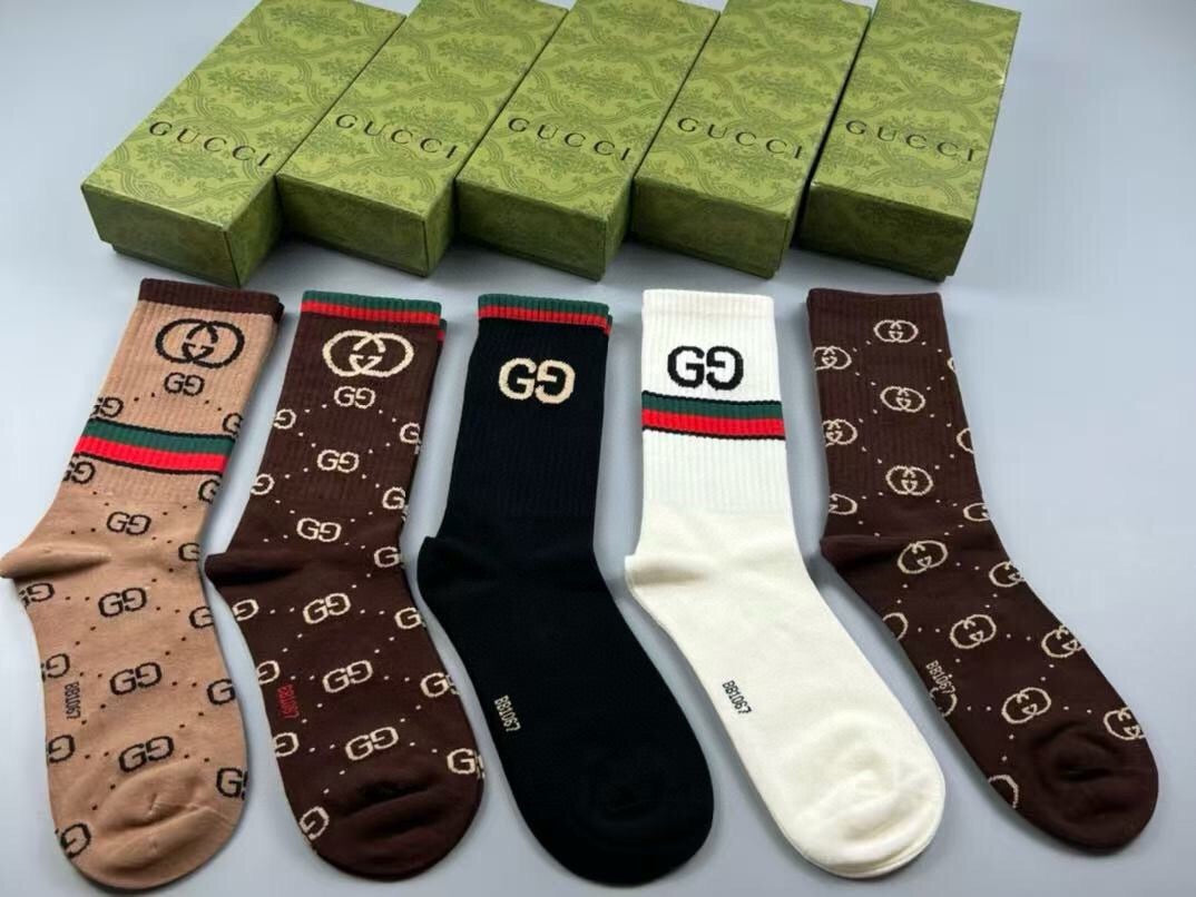 Gucci Cotton Crew Socks – 5-Pair Set #014