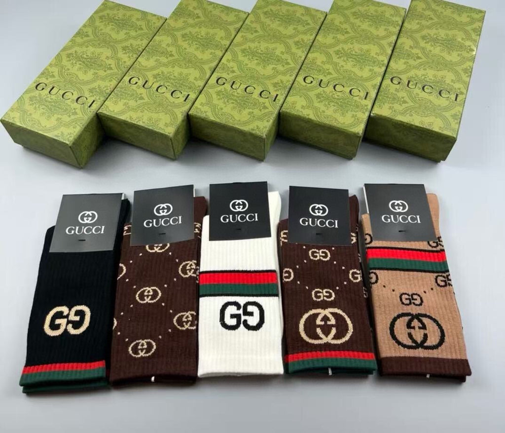 Gucci Cotton Crew Socks – 5-Pair Set #014