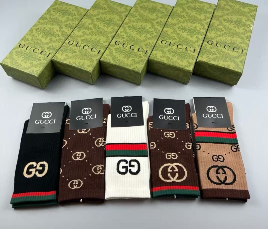 Gucci Cotton Crew Socks – 5-Pair Set #014