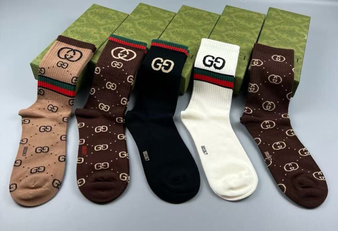 Gucci Cotton Crew Socks – 5-Pair Set #014