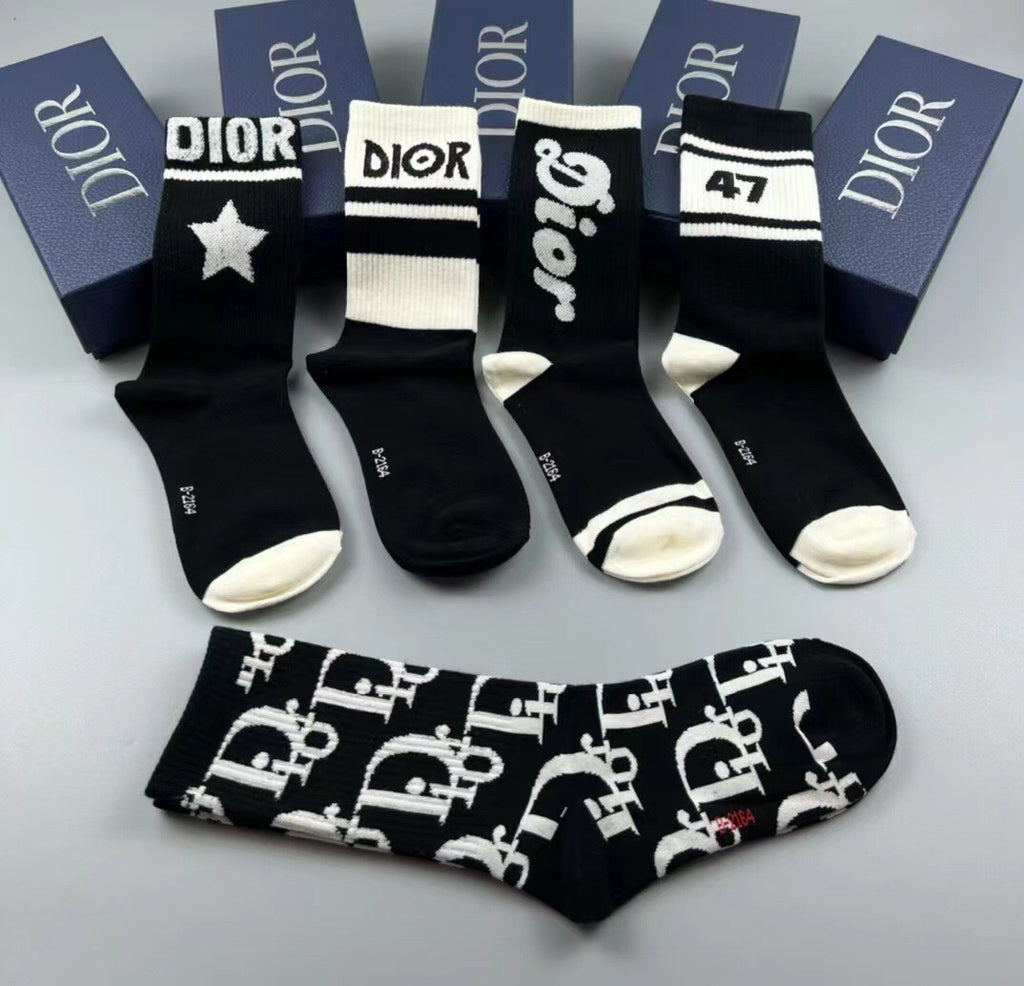 Dior Cotton Crew Socks – 5-Pair Set #002