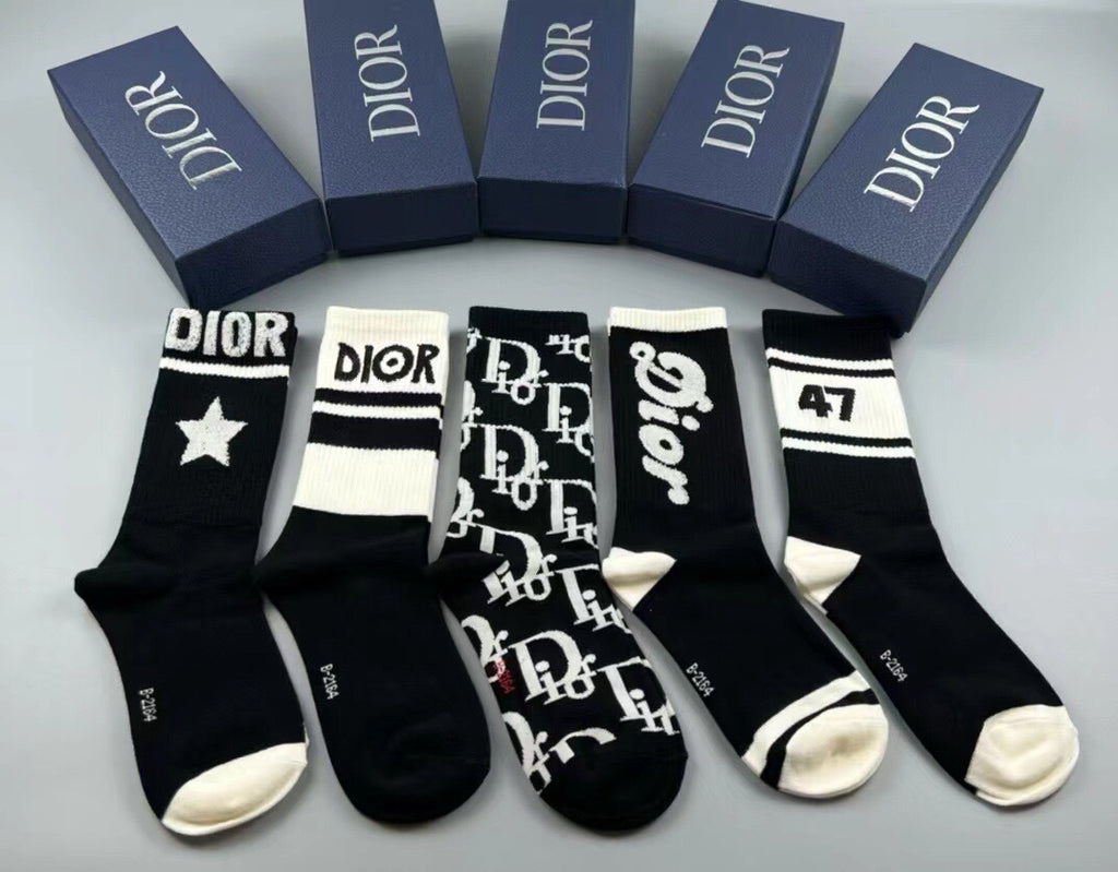 Dior Cotton Crew Socks – 5-Pair Set #002