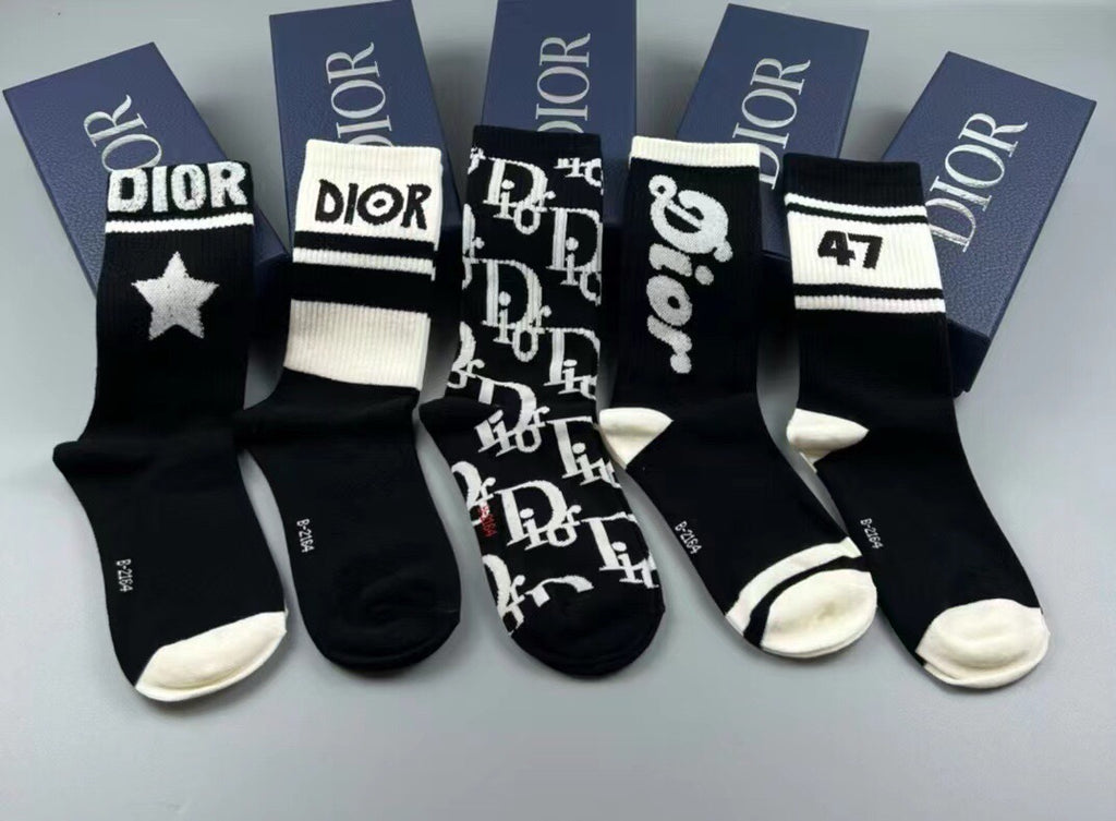 Dior Cotton Crew Socks – 5-Pair Set #002