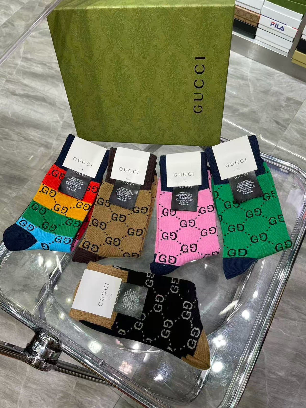 Gucci Cotton Knee-High Socks – 5-Pair Set #005