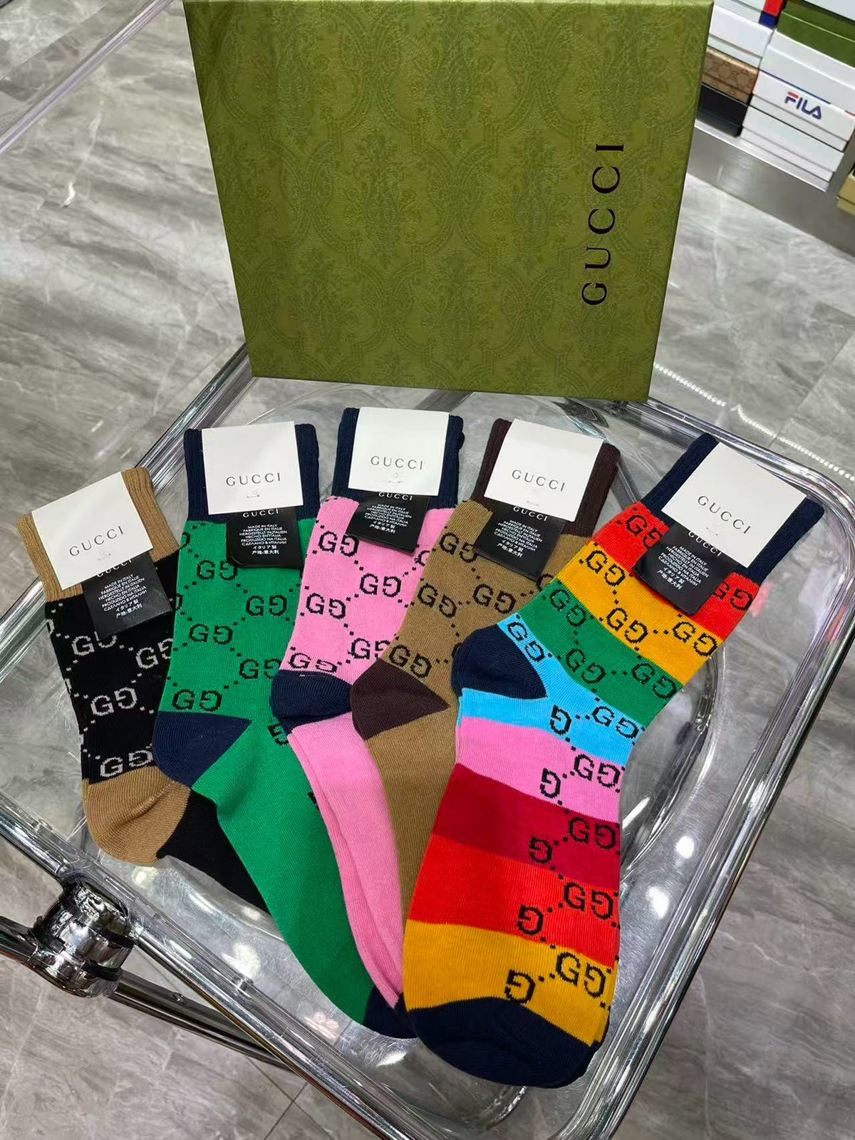 Gucci Cotton Knee-High Socks – 5-Pair Set #005