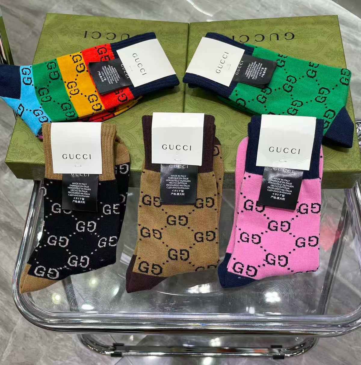Gucci Cotton Knee-High Socks – 5-Pair Set #005