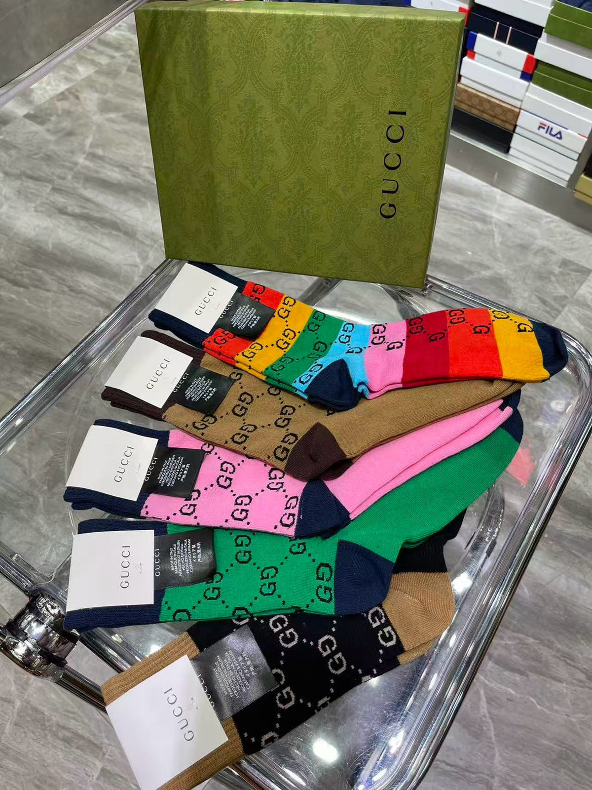 Gucci Cotton Knee-High Socks – 5-Pair Set #005