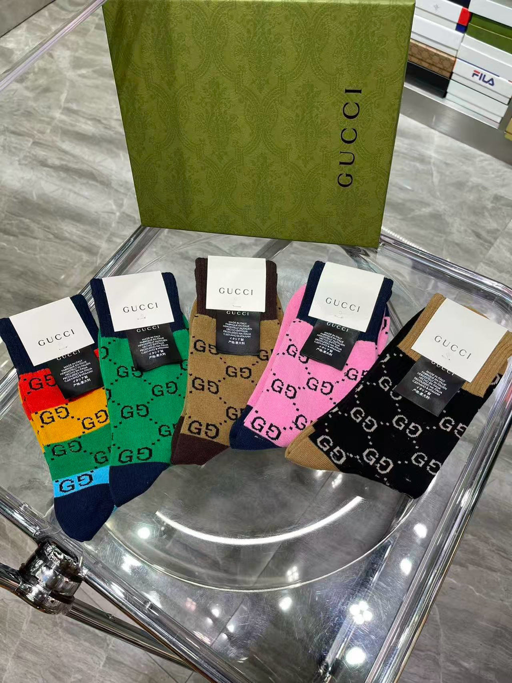 Gucci Cotton Knee-High Socks – 5-Pair Set #005