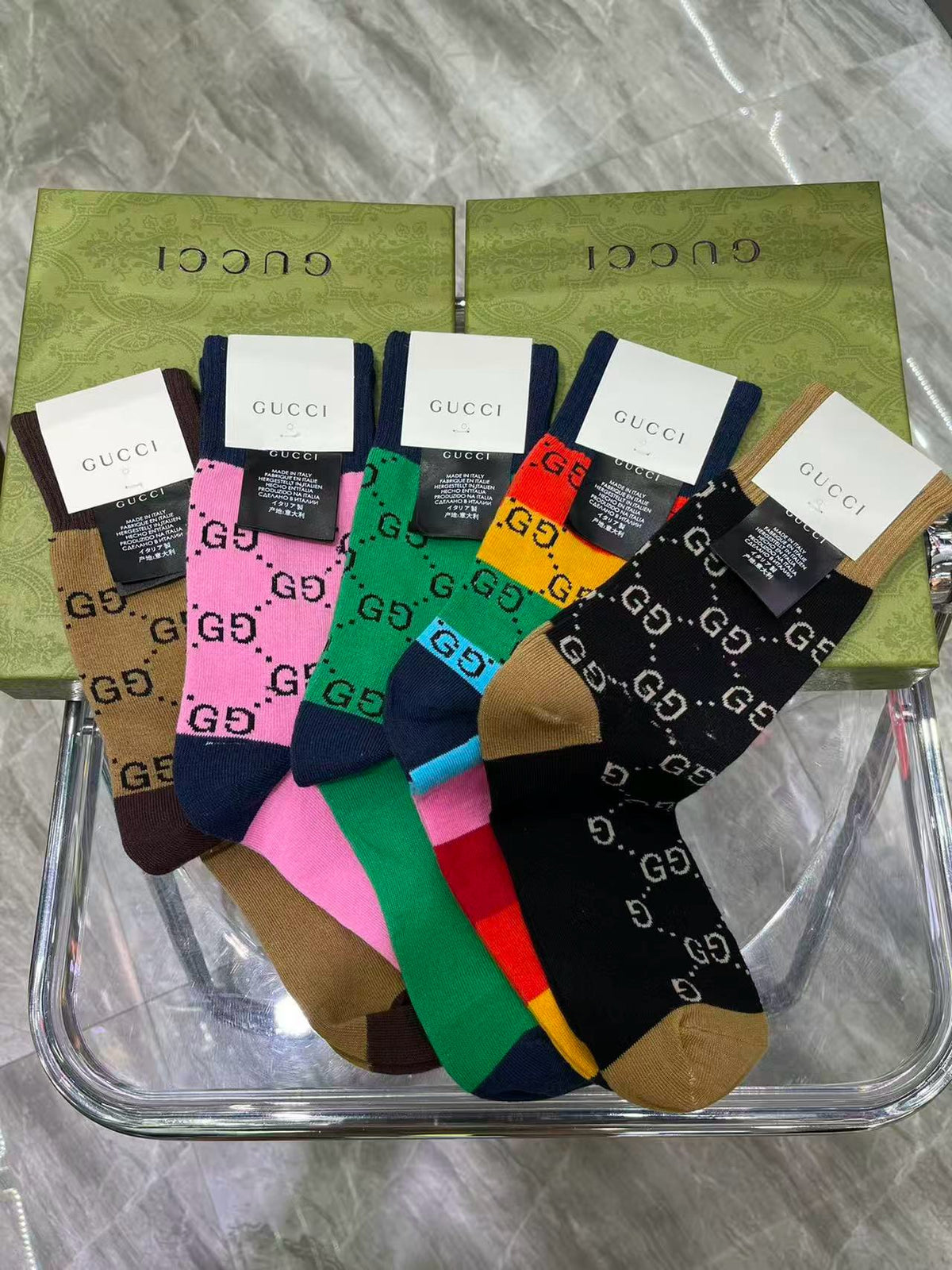 Gucci Cotton Knee-High Socks – 5-Pair Set #005