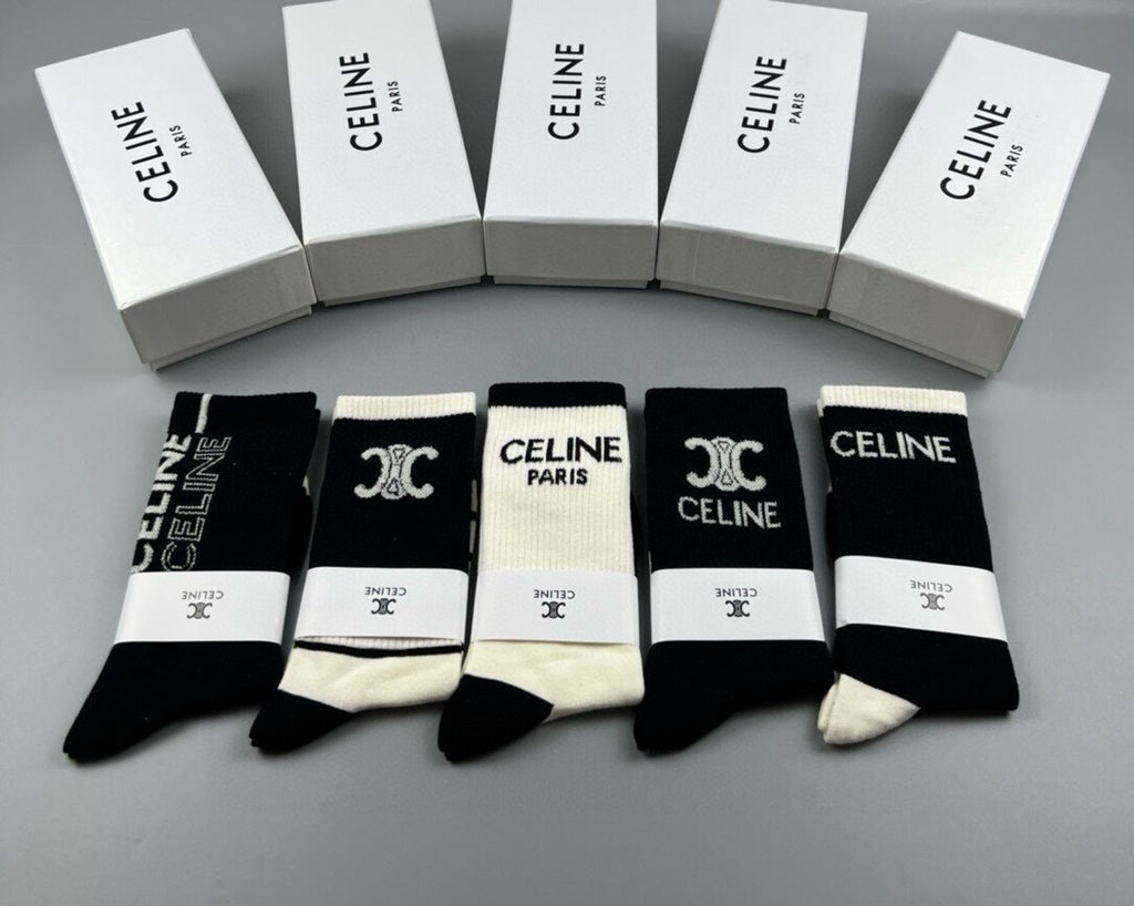 Celine Cotton Crew Socks – 5-Pair Set #001
