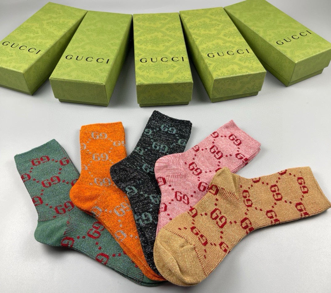 Gucci Cotton Crew Socks – 5-Pair Set #013