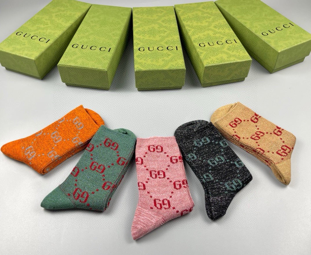Gucci Cotton Crew Socks – 5-Pair Set #013