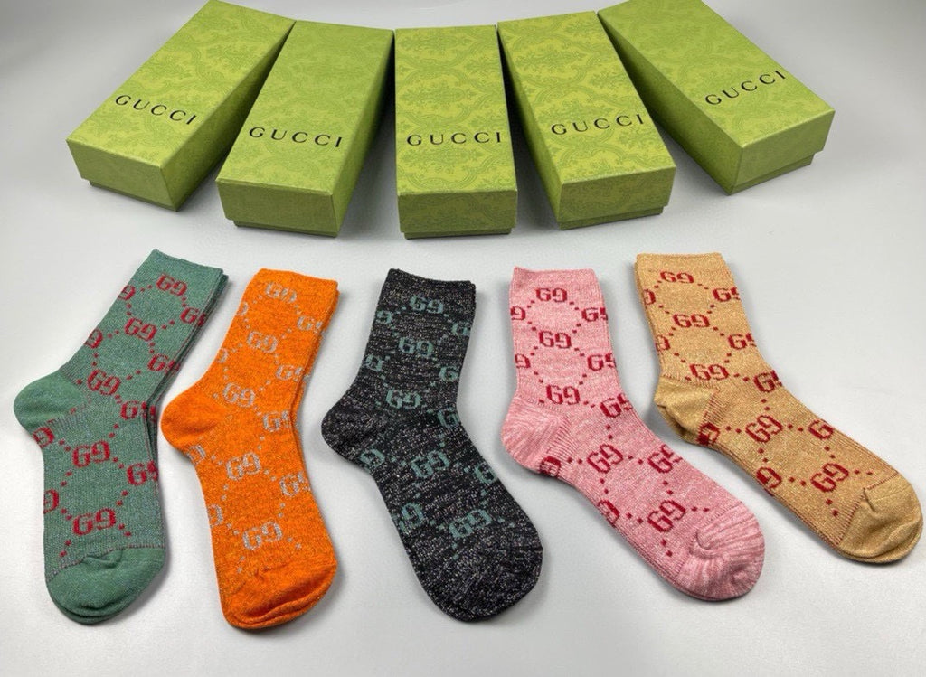 Gucci Cotton Crew Socks – 5-Pair Set #013