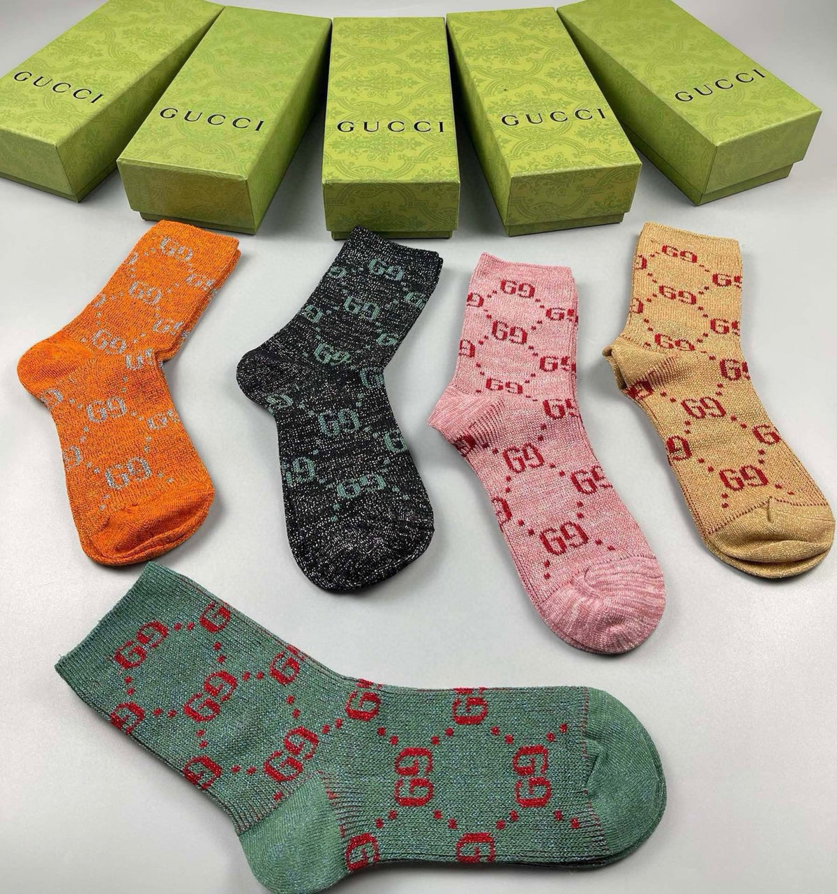 Gucci Cotton Crew Socks – 5-Pair Set #013