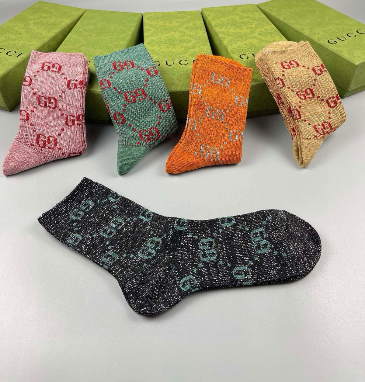 Gucci Cotton Crew Socks – 5-Pair Set #013