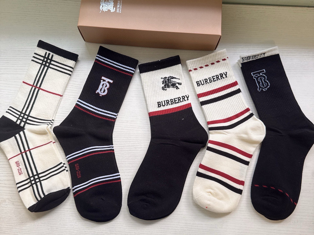 Burberry Comfort Knee-High Socks – 5-Pair Set #001