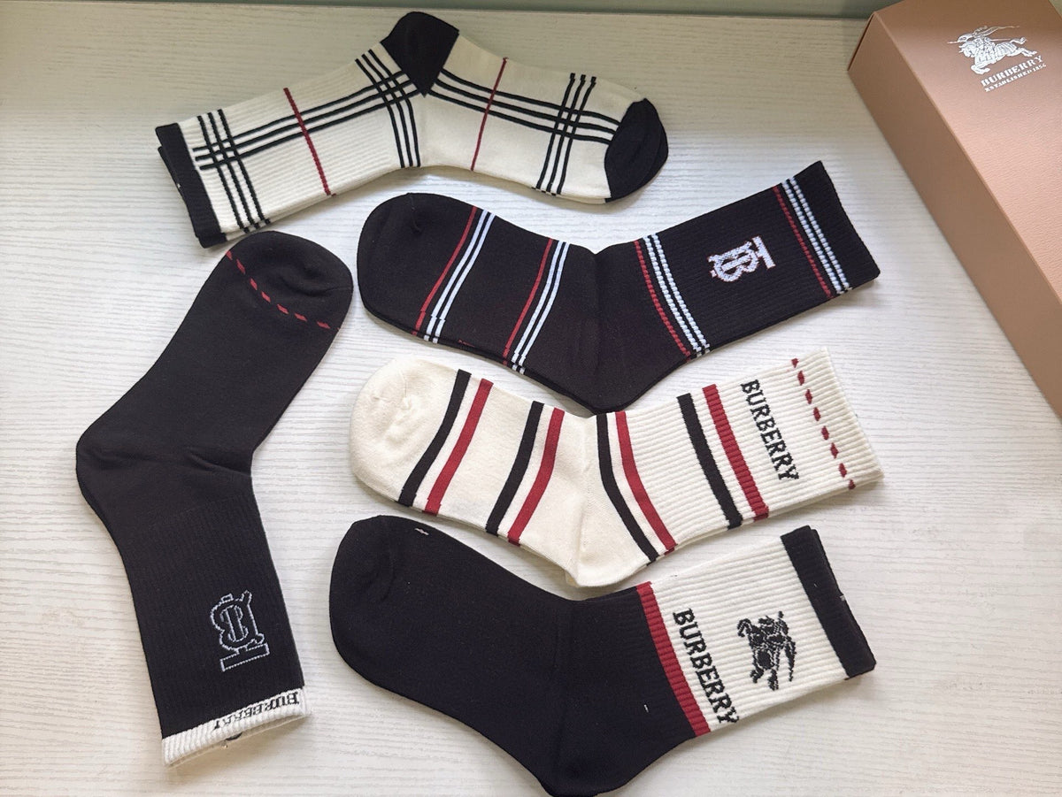 Burberry Comfort Knee-High Socks – 5-Pair Set #001